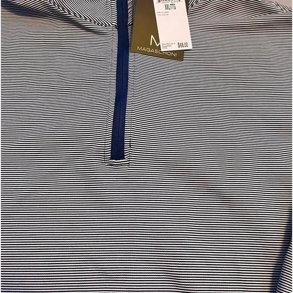 NEW Magaschoni Pullover Men's Size XXL Blue Striped 1/4 Zip Long Sleeve Casual - Picture 2 of 6